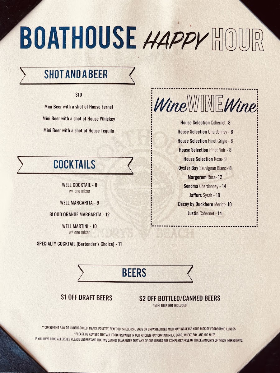 Boathouse at Hendry's Beach Menu - Image 1